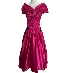 pink maxi dress formal A-Line Pink Satin Velvet Long Prom Dress, Pink Long Formal Dress US 4 / Pink/Burgundy